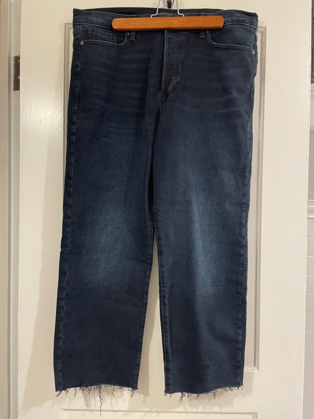 Banana Republic Women's Dark Blue Straight-Leg Jeans with Cropped Raw Hem